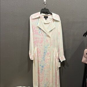 New Something Navy Pastel Long Sleeve tie dye chiffon trench duster